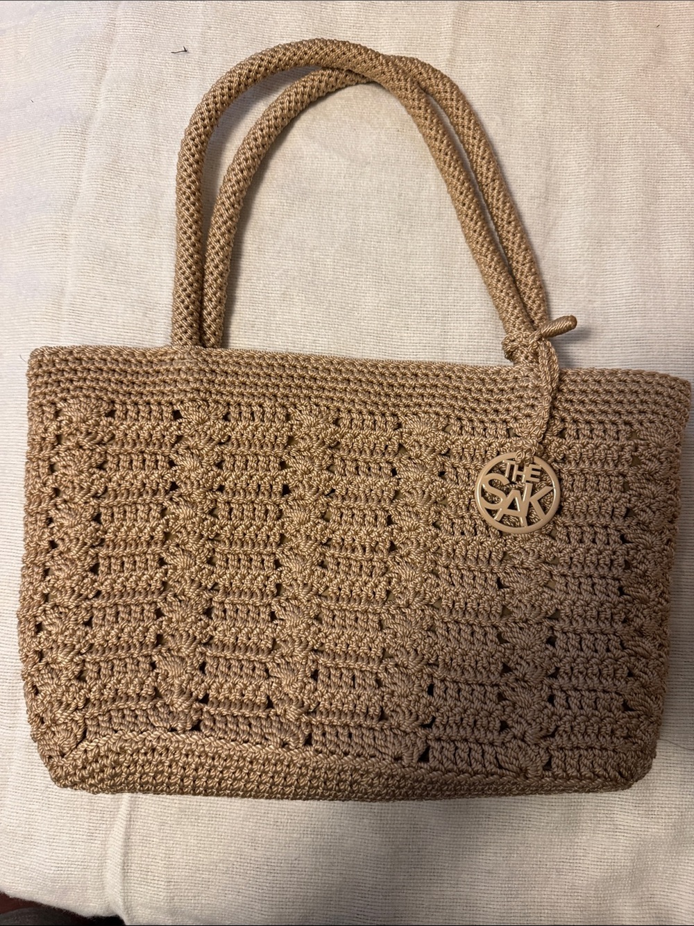 The Sak Tan Crochet-Style Tote with Logo Charm